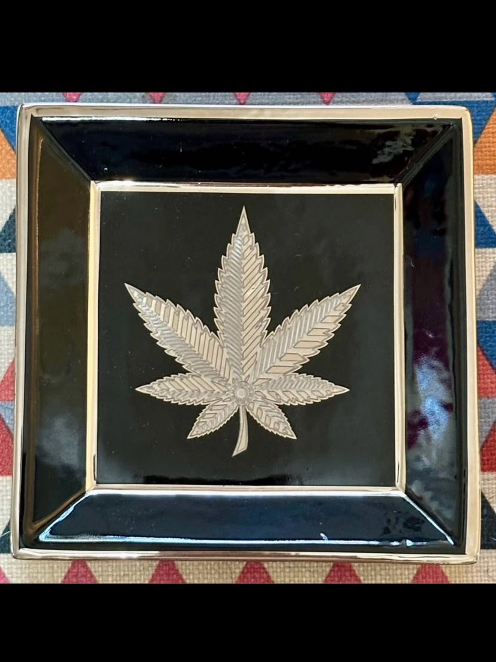 Jonathan Adler Decorative Black Leaf Tray - Silver Leaf Motif